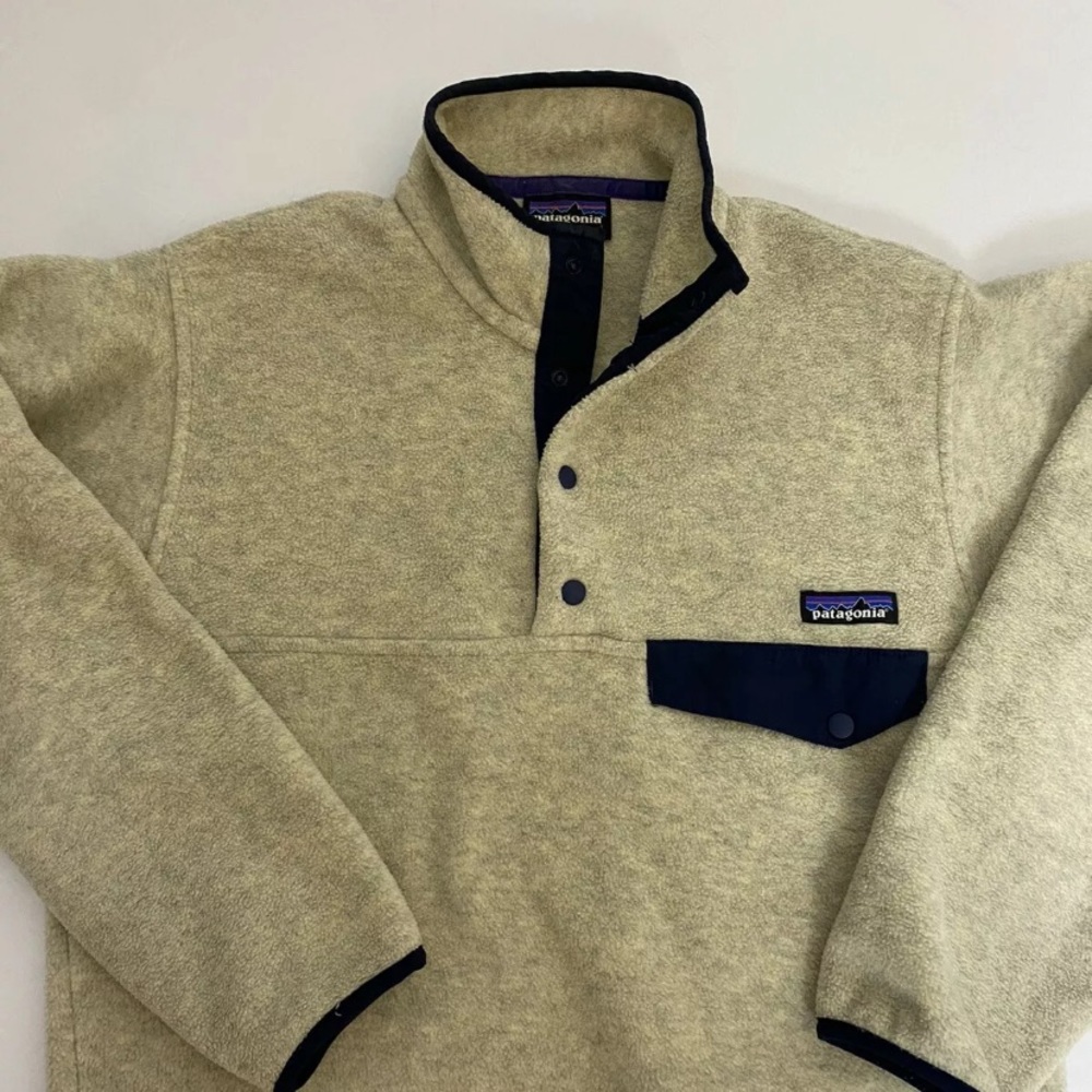 100% Authentic Mens Patagonia Synchilla Pullover Sweater Fleece Oat Navy Blue S